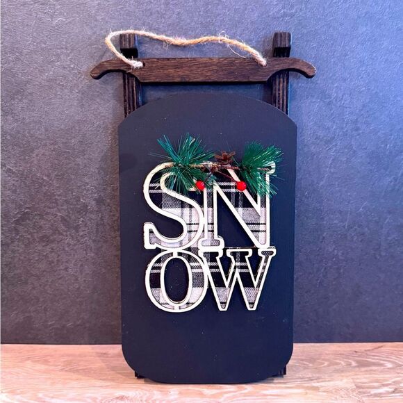 Handcrafted Wooden Sled “Snow” Wall Decoration Winter Christmas - Picture 1 of 2